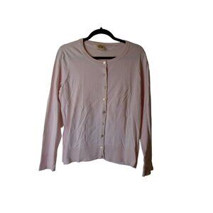 Ann Klein Cardigan Sweater Full Button Baby Pink Barbiecore sz XL EUC